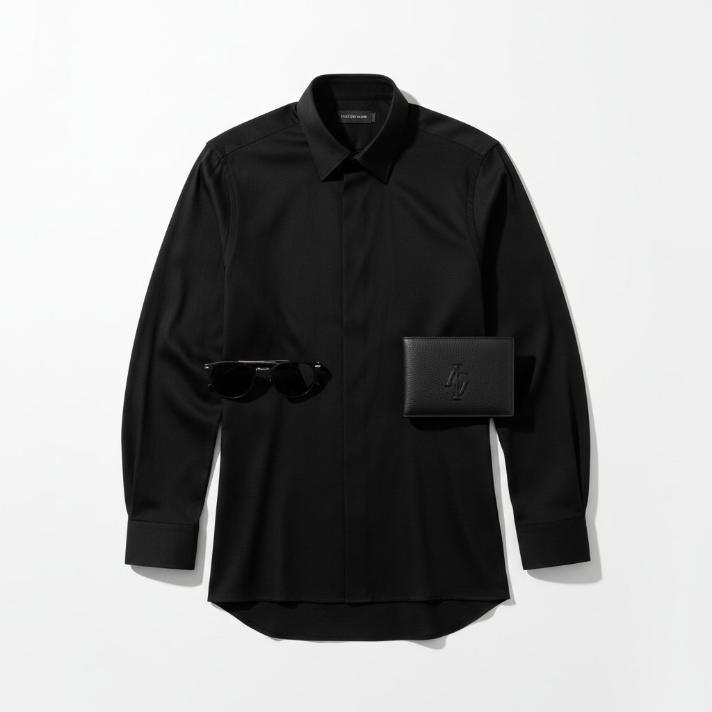Luxen Long Sleeve Tee in black, premium cotton, flat lay on white background