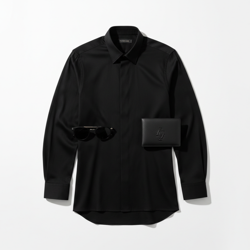 Luxen Long Sleeve Tee in black, premium cotton, flat lay on white background